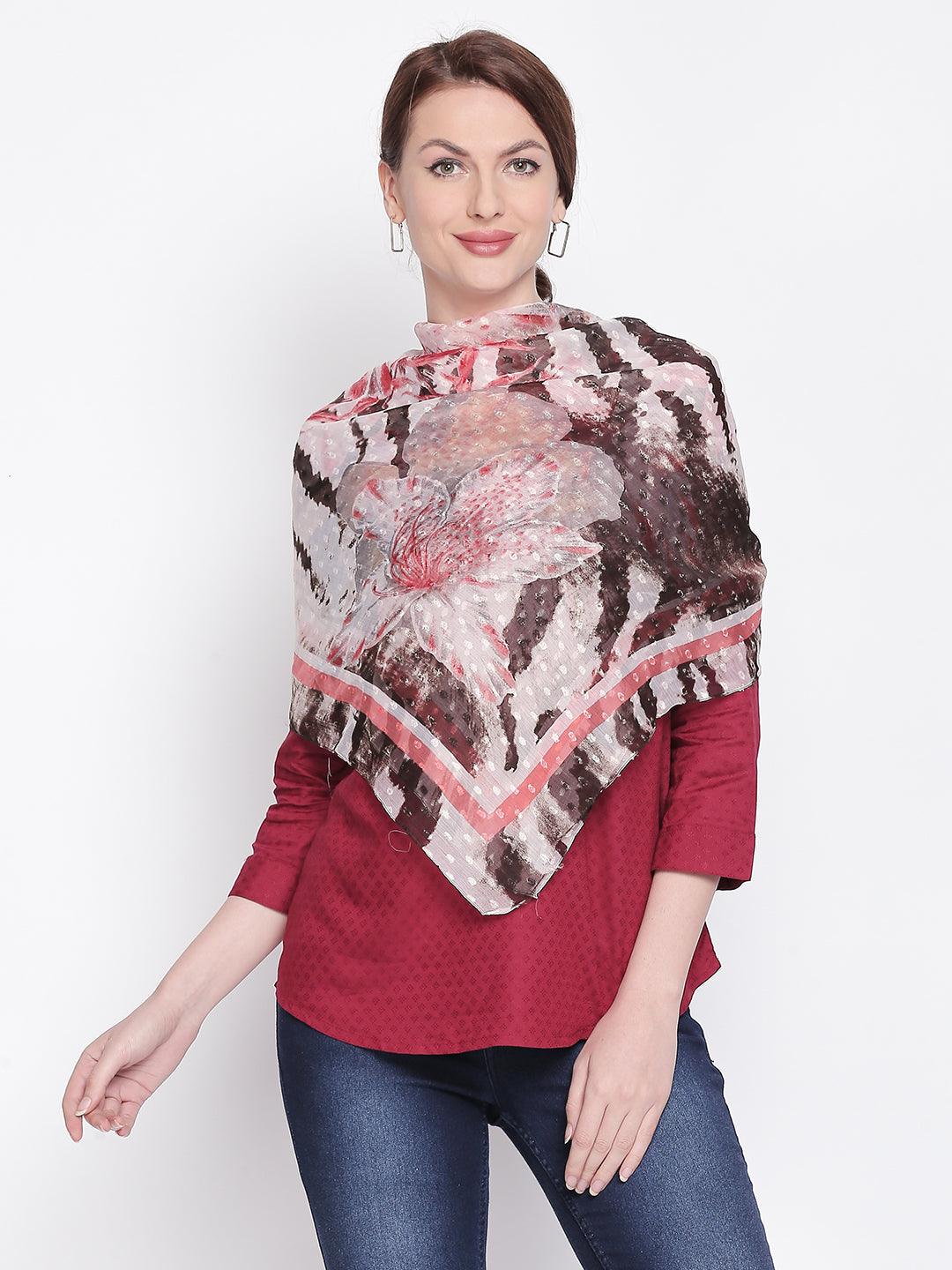 Women Brown Printed Scarves-Stoles & Scarves-StyleQuotient