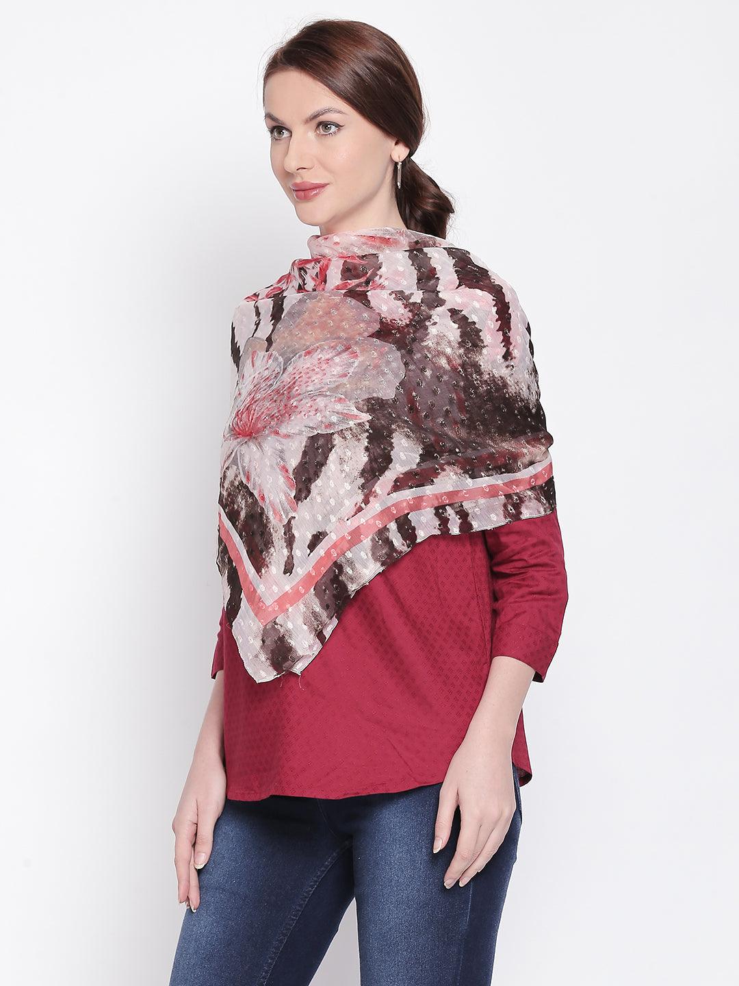 Women Brown Printed Scarves-Stoles & Scarves-StyleQuotient