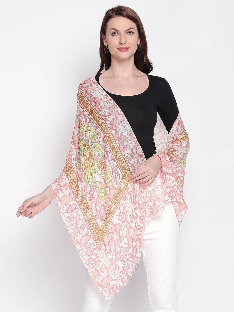 Women Pink Printed Linen Scarf-Stoles & Scarves-StyleQuotient