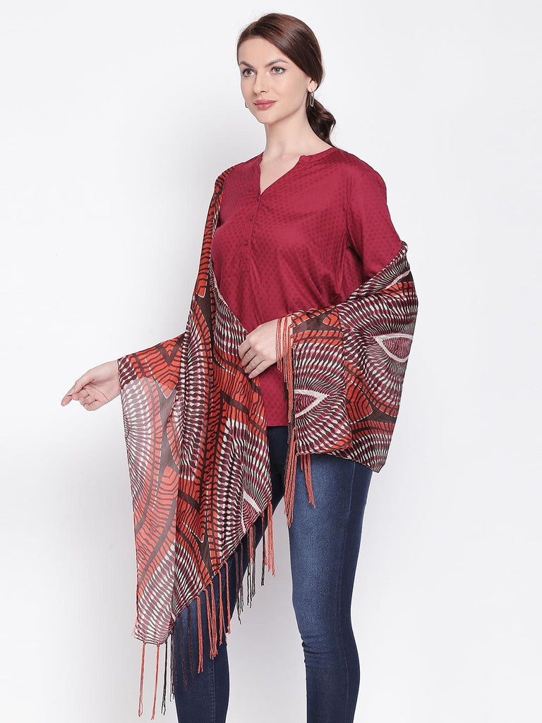 Women Brown & Orange Printed Scarf-Stoles & Scarves-StyleQuotient