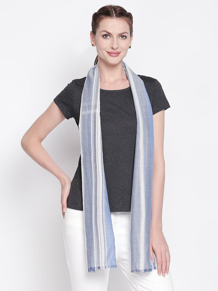 Women Blue & White Striped Scarf-Stoles & Scarves-StyleQuotient