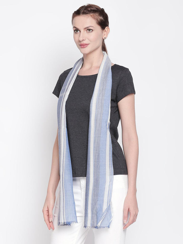 Women Blue & White Striped Scarf-Stoles & Scarves-StyleQuotient