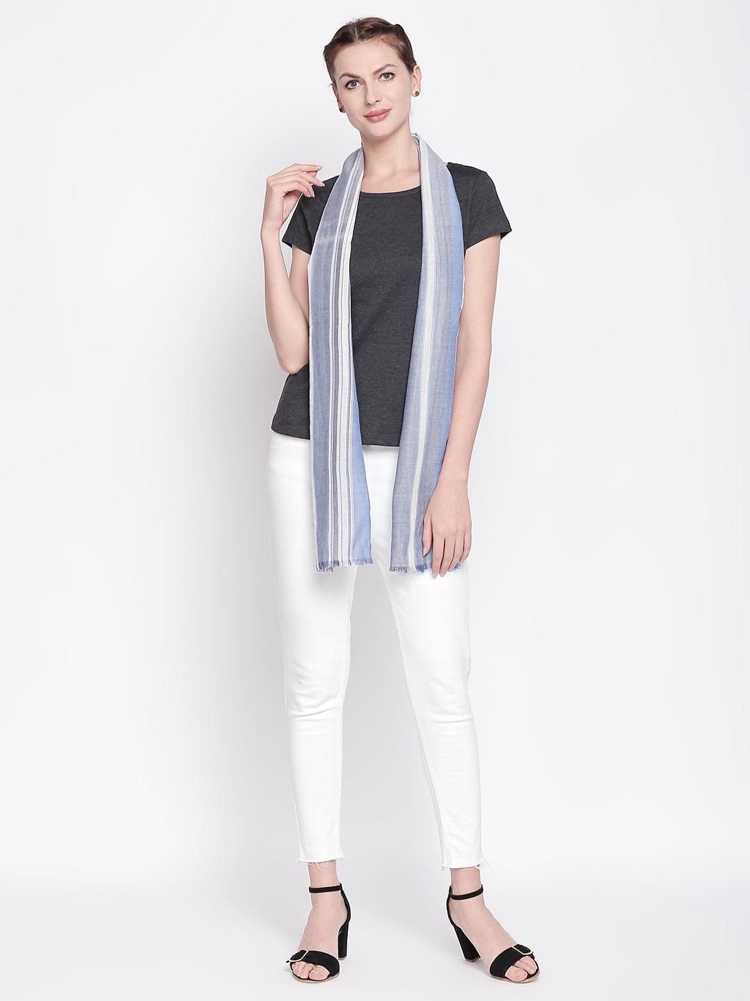 Women Blue & White Striped Scarf-Stoles & Scarves-StyleQuotient