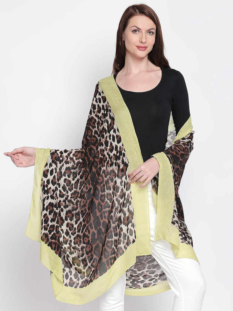 Women Brown & Black Animal Printed Scarf-Stoles & Scarves-StyleQuotient