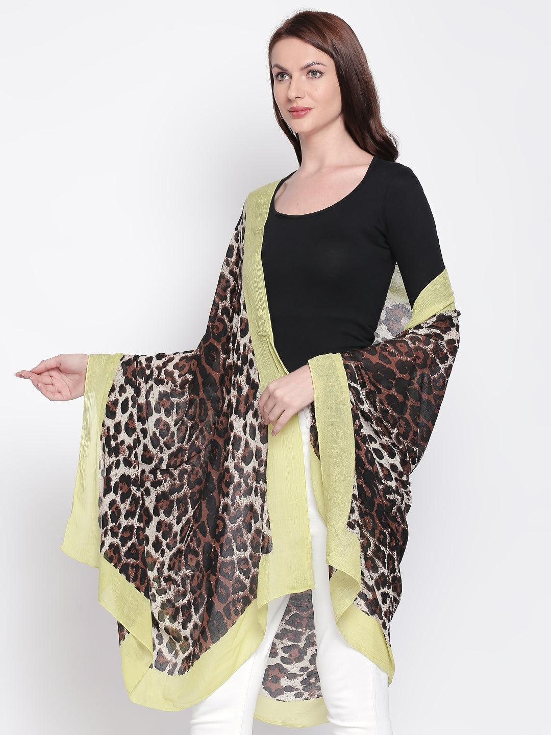 Women Brown & Black Animal Printed Scarf-Stoles & Scarves-StyleQuotient