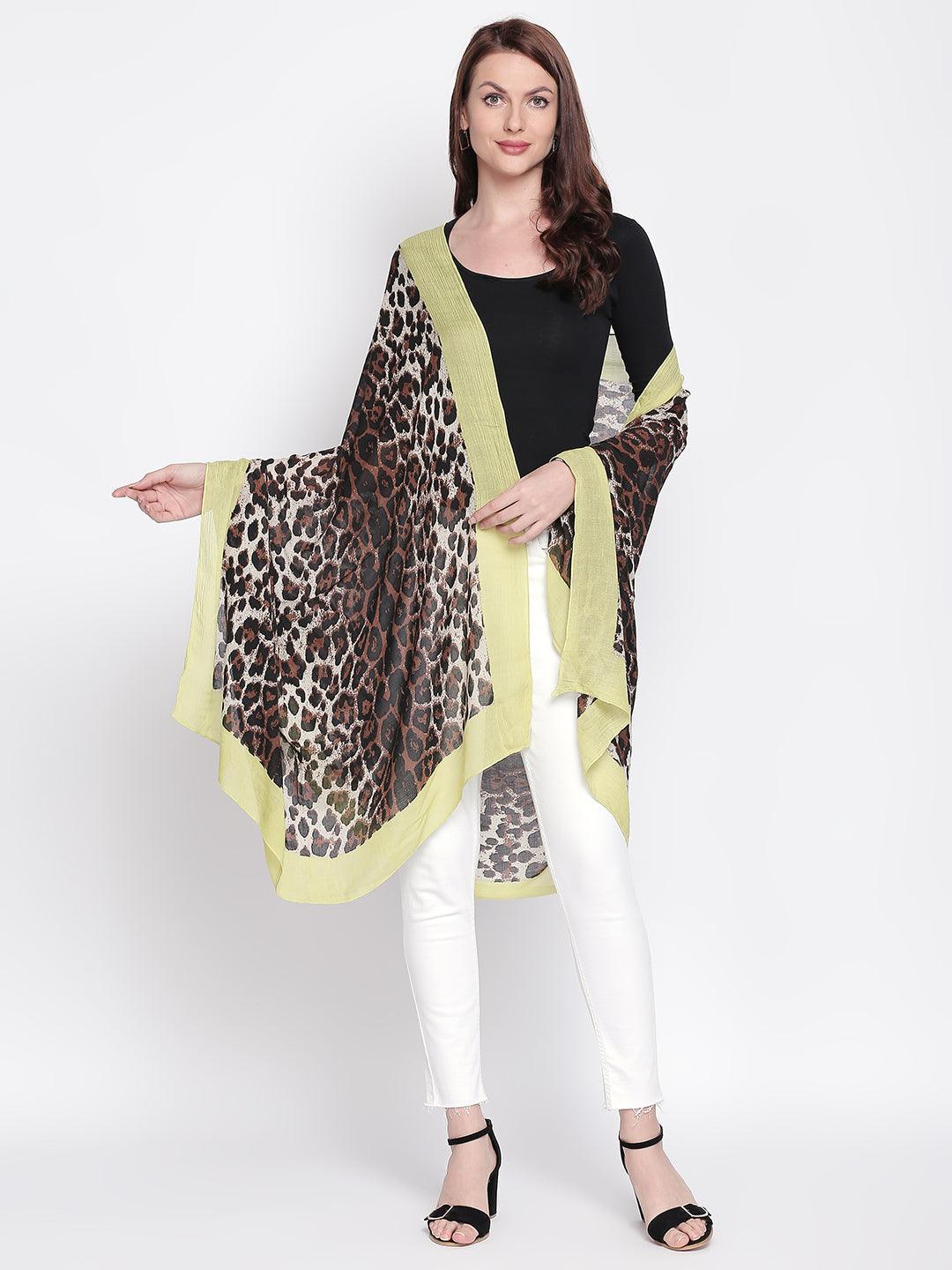 Women Brown & Black Animal Printed Scarf-Stoles & Scarves-StyleQuotient