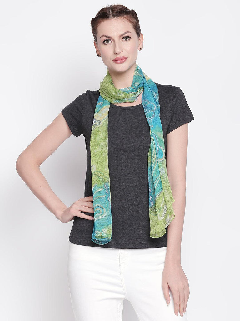 Women Green Printed Scarf-Stoles & Scarves-StyleQuotient