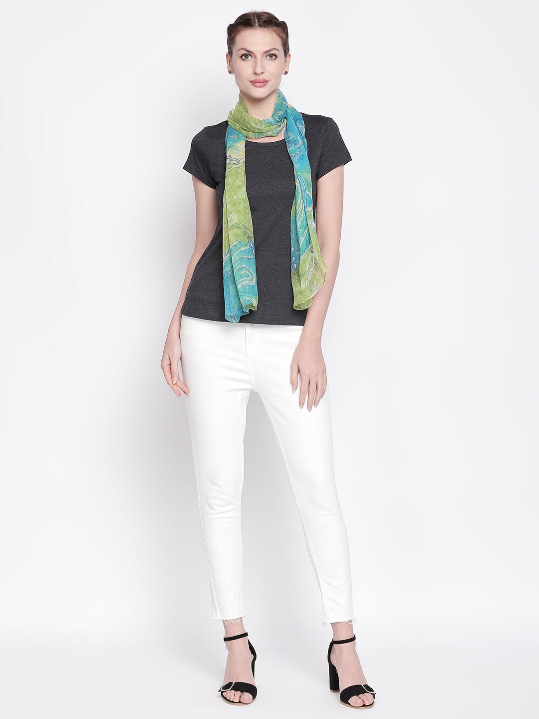 Women Green Printed Scarf-Stoles & Scarves-StyleQuotient