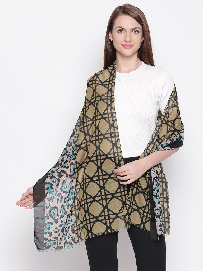 Women Olive Green Printed Stole-Stoles & Scarves-StyleQuotient