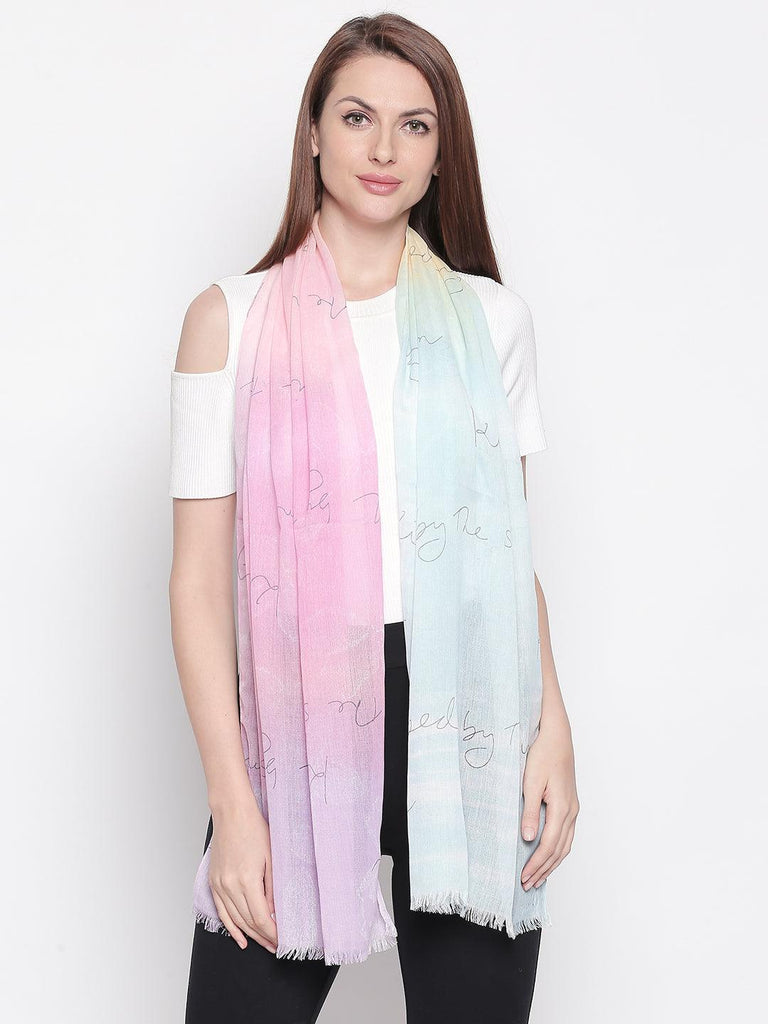 Women Pink & Blue Printed Stole-Stoles & Scarves-StyleQuotient