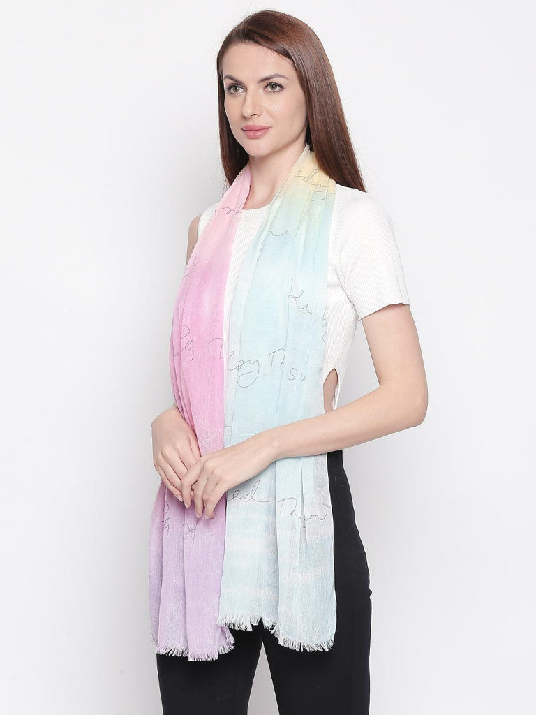 Women Pink & Blue Printed Stole-Stoles & Scarves-StyleQuotient