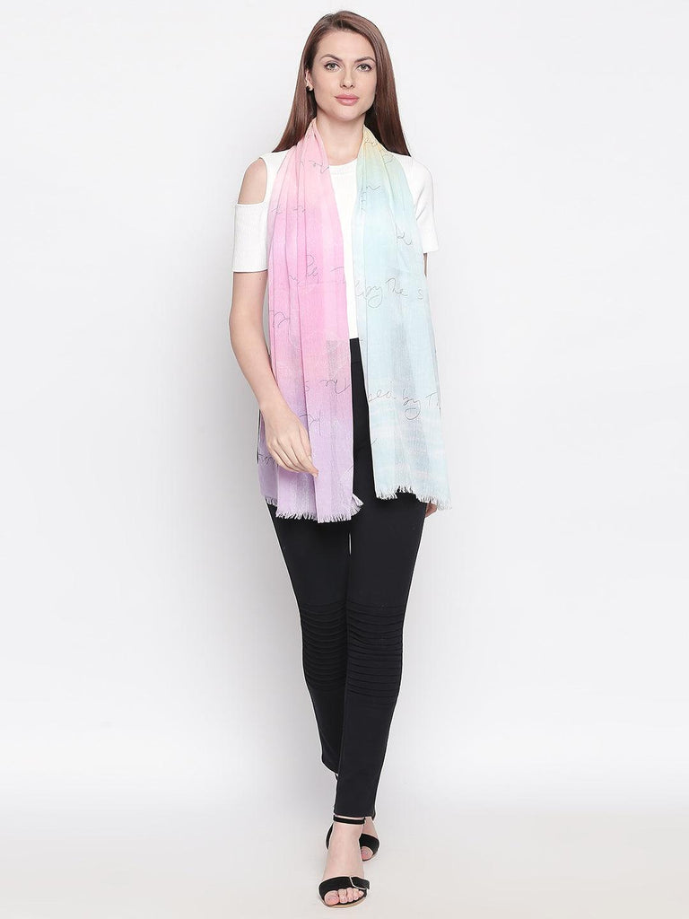 Women Pink & Blue Printed Stole-Stoles & Scarves-StyleQuotient