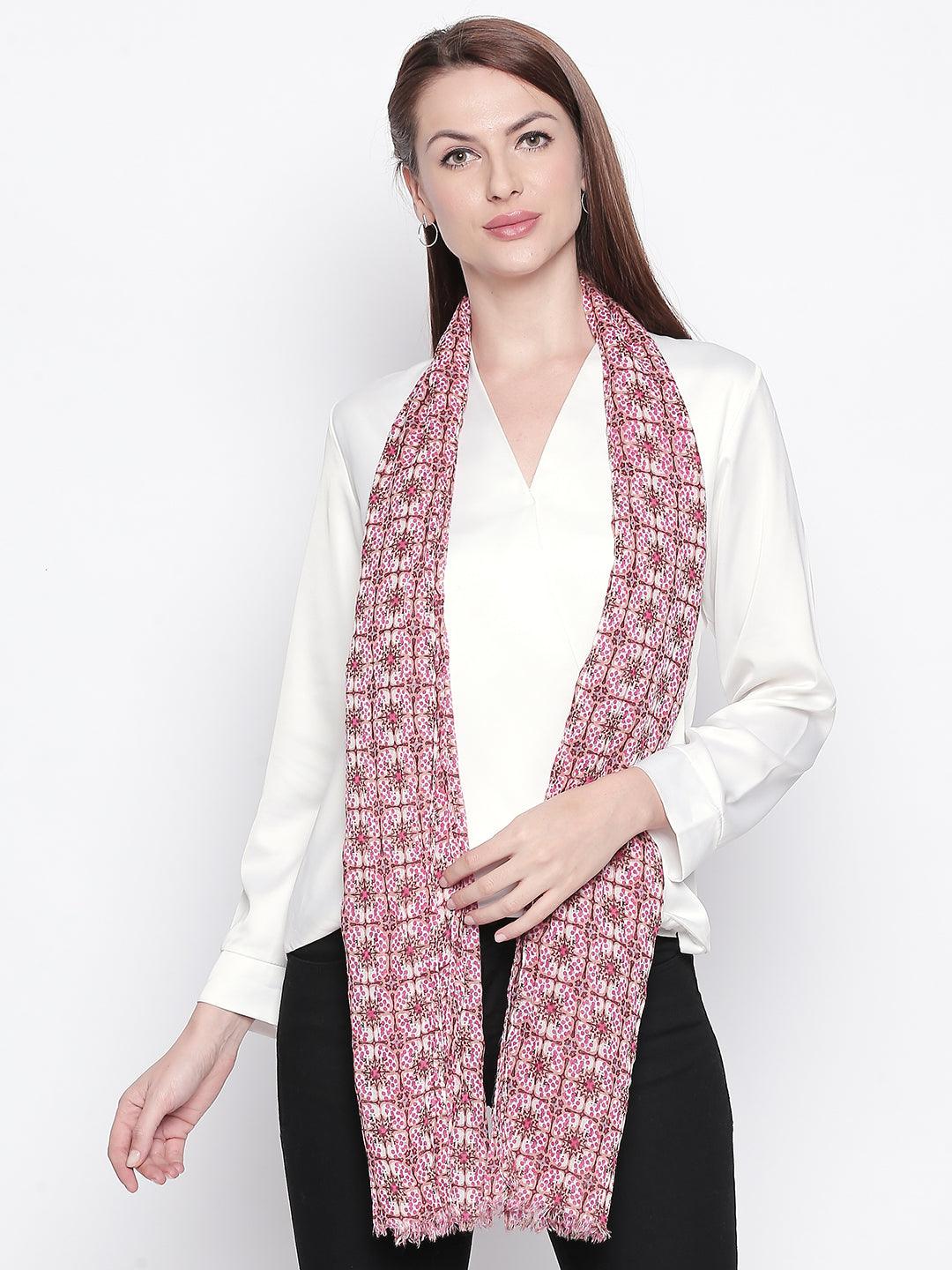 Women Pink & White Printed Stole-Stoles & Scarves-StyleQuotient