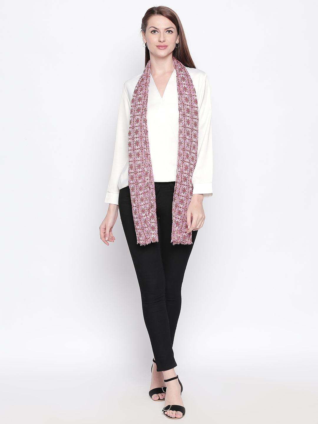 Women Pink & White Printed Stole-Stoles & Scarves-StyleQuotient