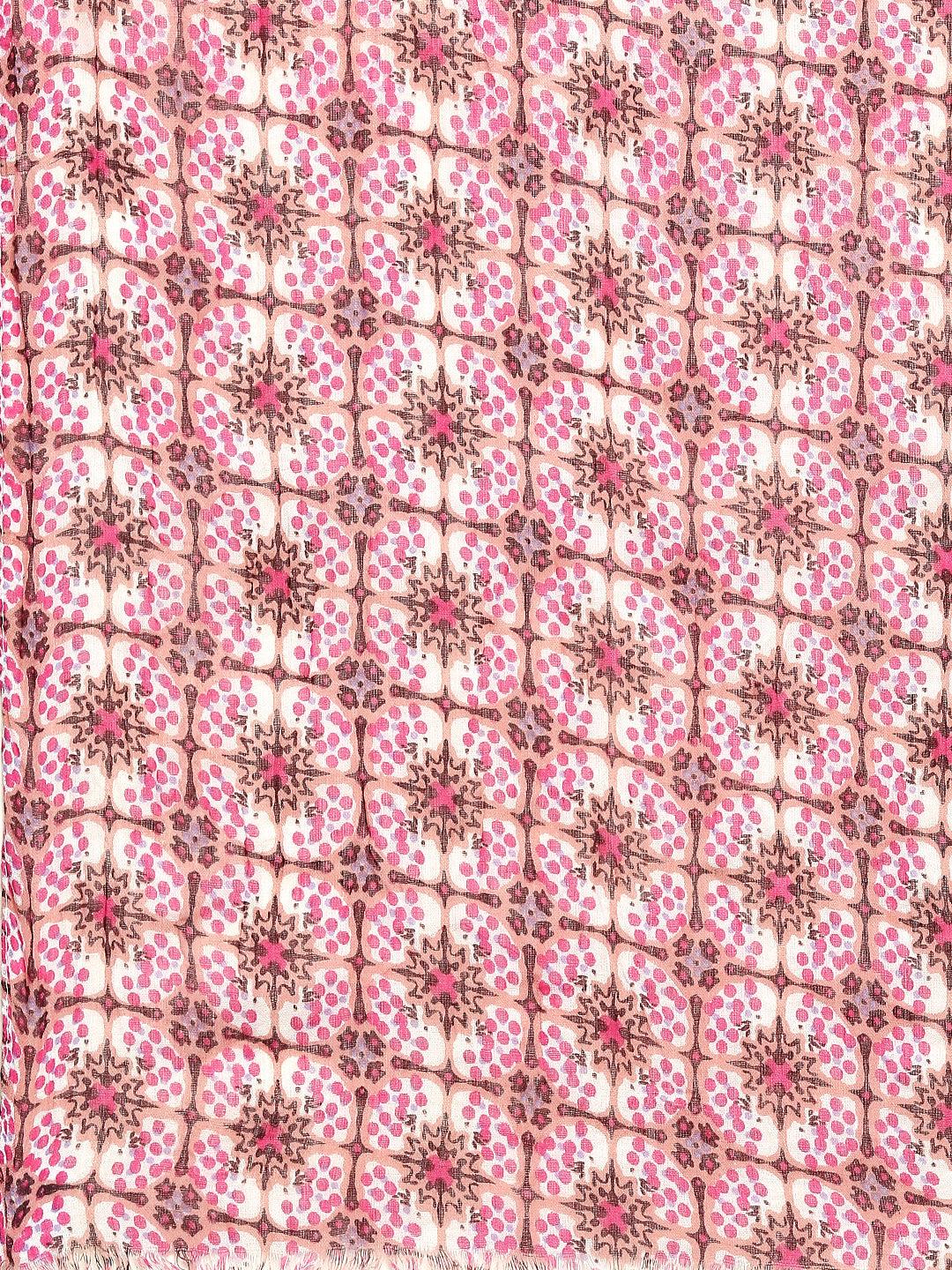 Women Pink & White Printed Stole-Stoles & Scarves-StyleQuotient