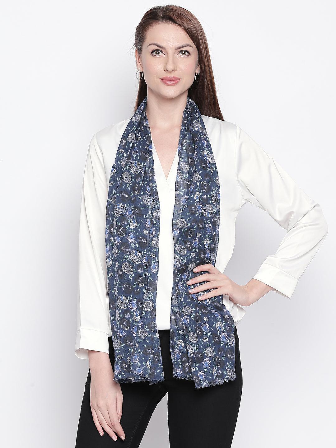 Women Navy Blue & White Printed Stole-Stoles & Scarves-StyleQuotient