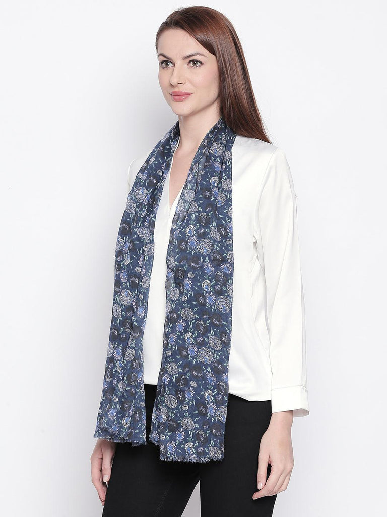 Women Navy Blue & White Printed Stole-Stoles & Scarves-StyleQuotient