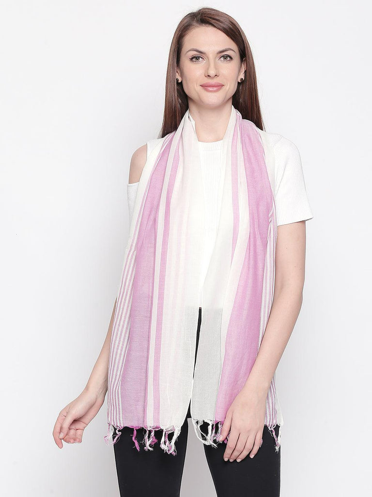 Women Pink & White Striped Stole-Stoles & Scarves-StyleQuotient