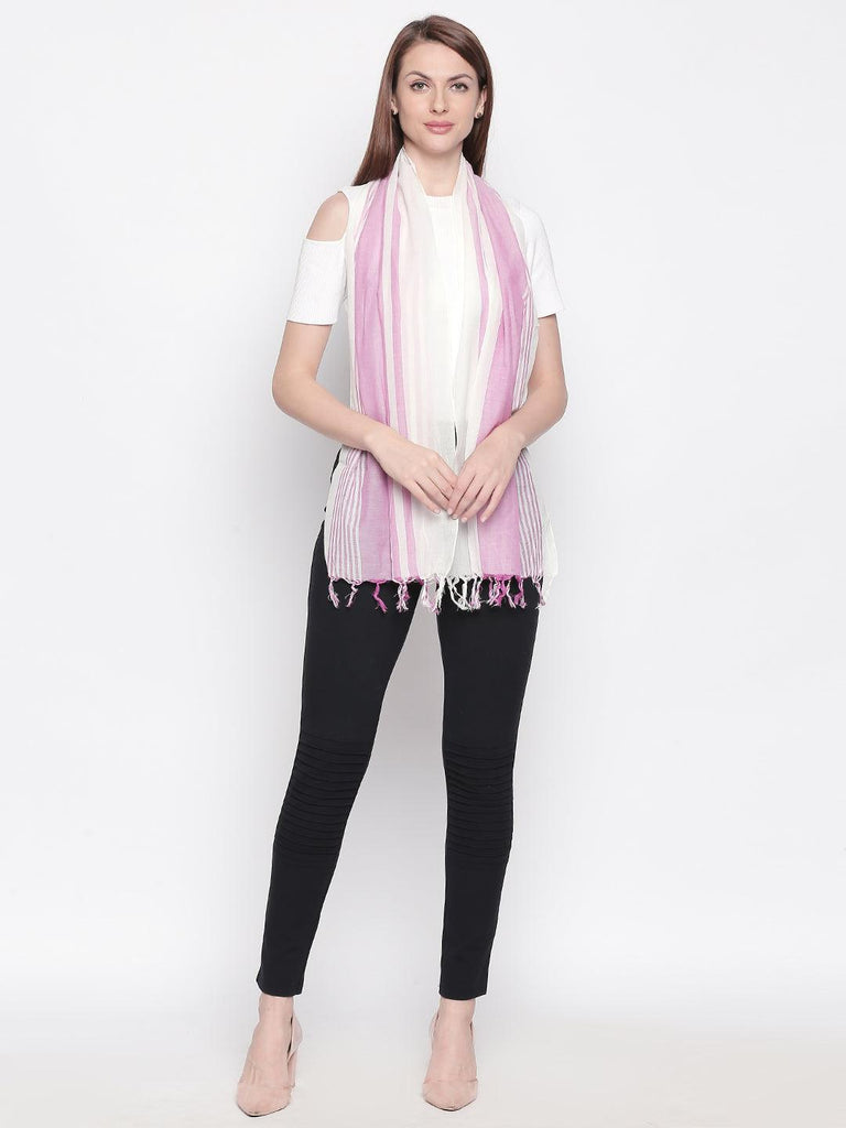 Women Pink & White Striped Stole-Stoles & Scarves-StyleQuotient