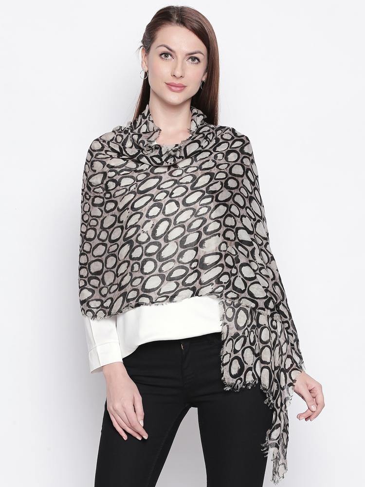 Women Beige & Black Animal Print Stole-Stoles & Scarves-StyleQuotient