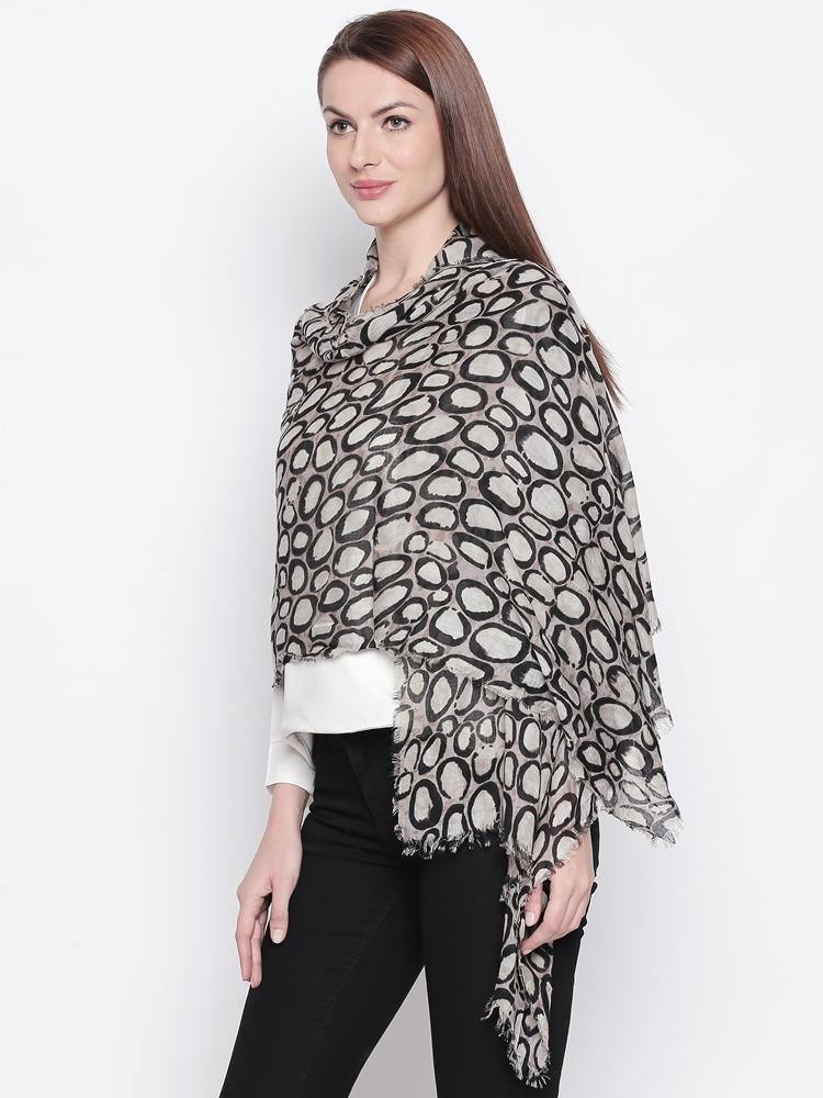 Women Beige & Black Animal Print Stole-Stoles & Scarves-StyleQuotient