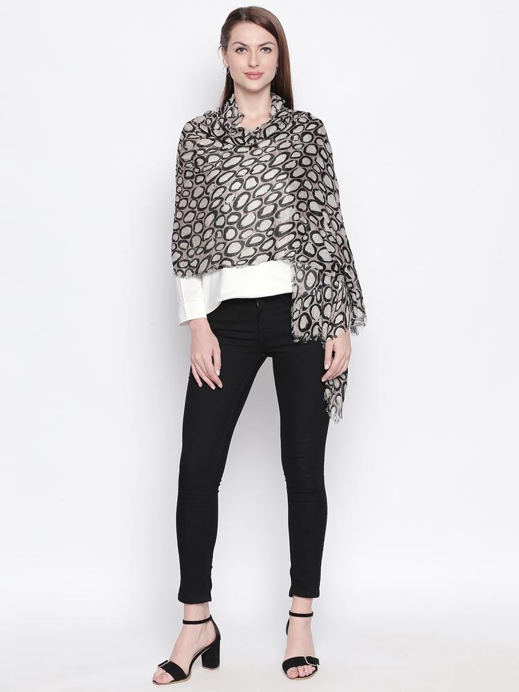 Women Beige & Black Animal Print Stole-Stoles & Scarves-StyleQuotient