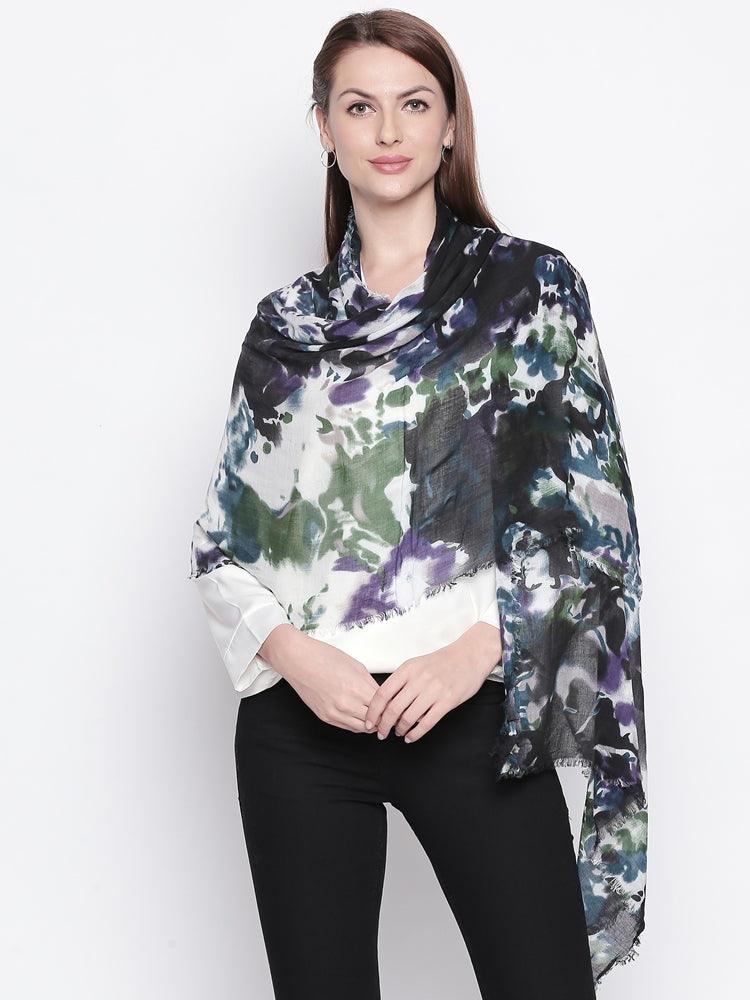 Women Black & Purple Printed Stole-Stoles & Scarves-StyleQuotient