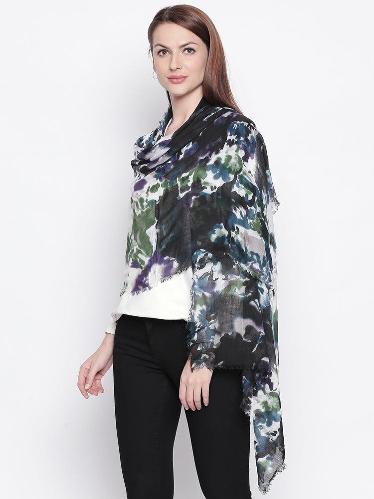 Women Black & Purple Printed Stole-Stoles & Scarves-StyleQuotient