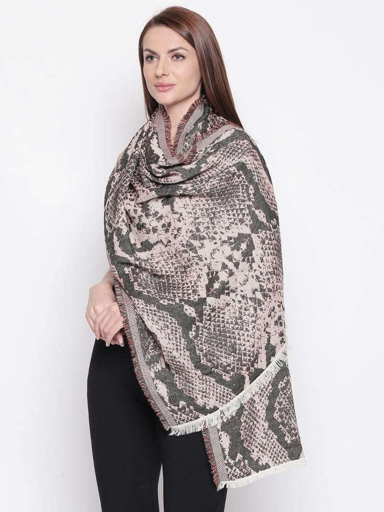 Women Beige & Black Animal Printed Shawl-Shawl-StyleQuotient