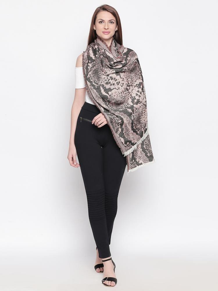 Women Beige & Black Animal Printed Shawl-Shawl-StyleQuotient