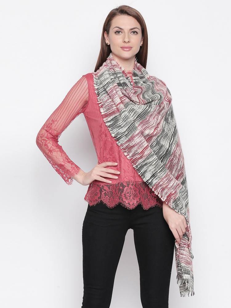 Women White & Black Striped Shawl-Shawl-StyleQuotient