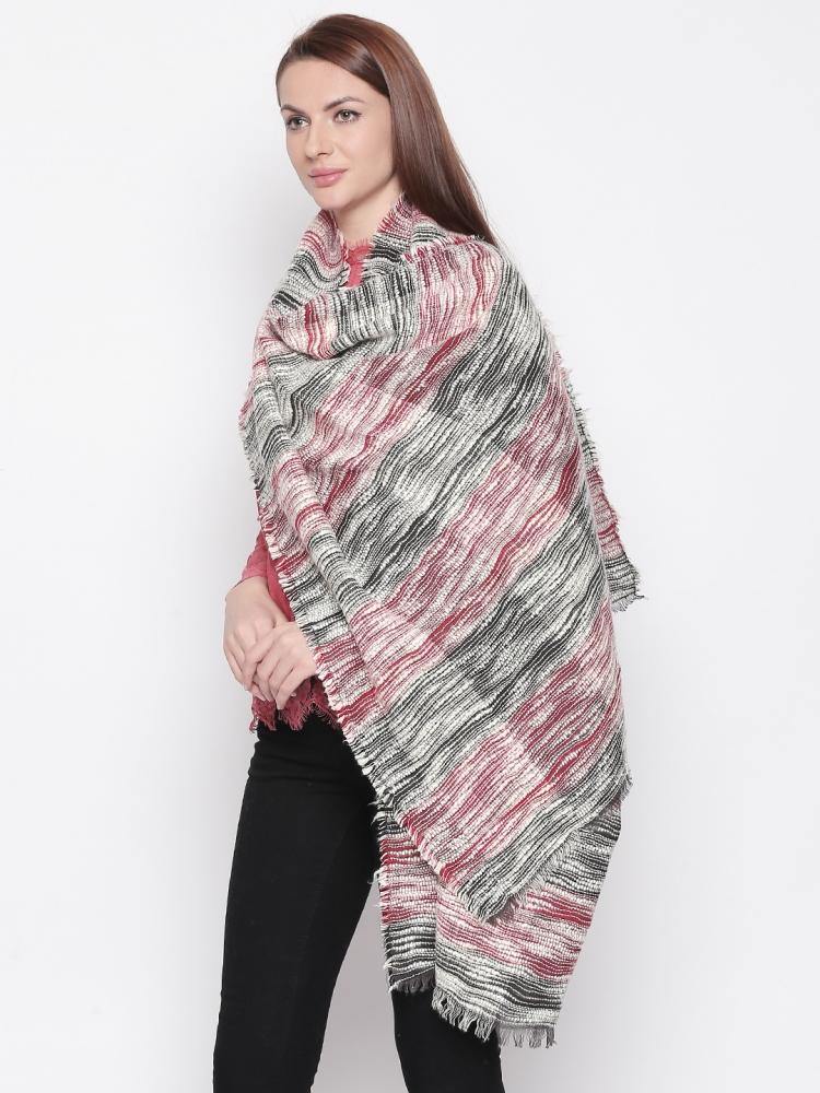 Women White & Black Striped Shawl-Shawl-StyleQuotient