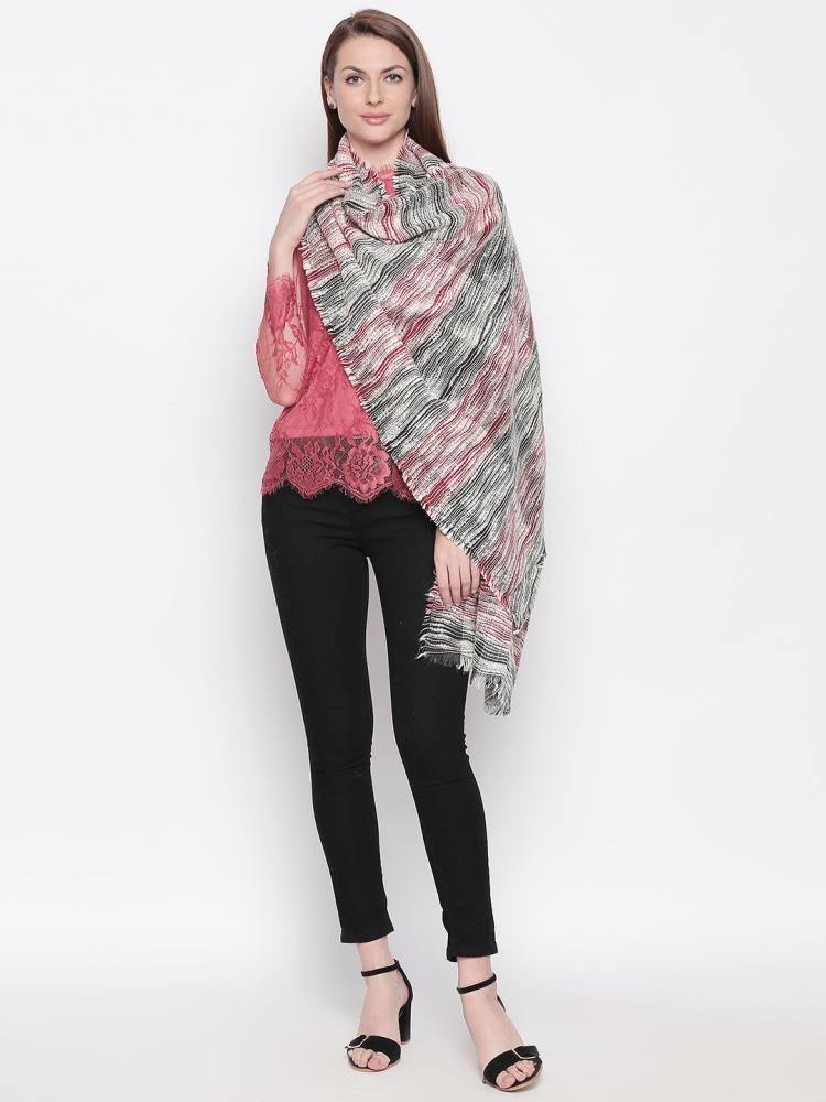 Women White & Black Striped Shawl-Shawl-StyleQuotient