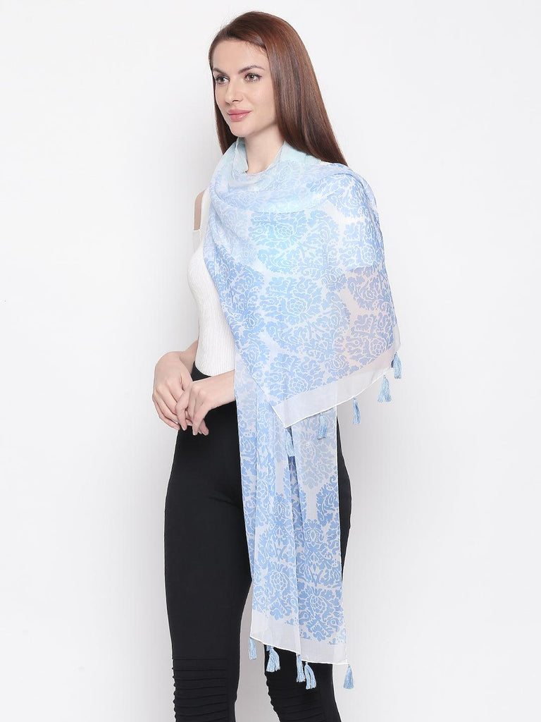 Women Blue Printed Stole-Stoles & Scarves-StyleQuotient