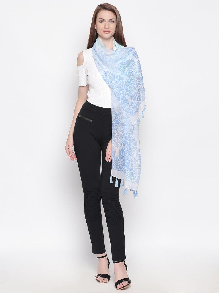 Women Blue Printed Stole-Stoles & Scarves-StyleQuotient