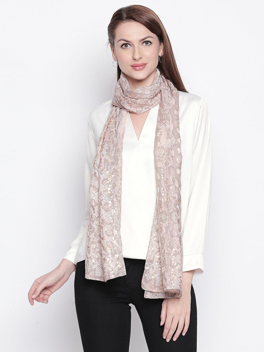 Women Peach-Coloured & Beige Printed Stole-Stoles & Scarves-StyleQuotient