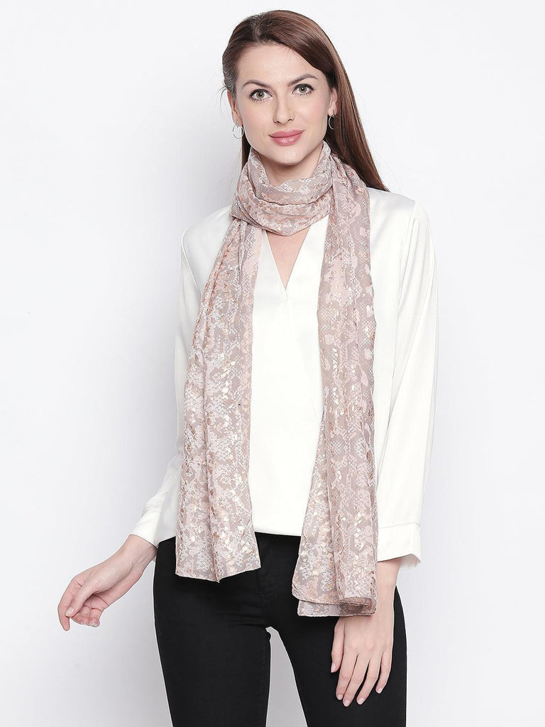 Women Peach-Coloured & Beige Printed Stole-Stoles & Scarves-StyleQuotient