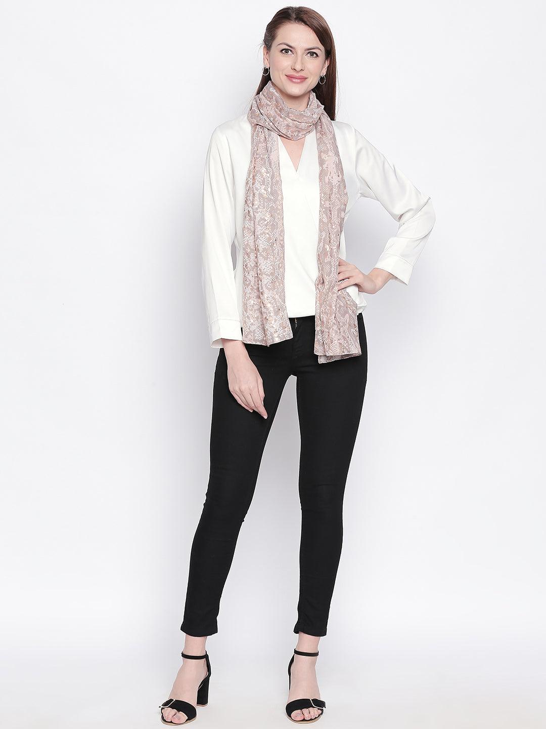Women Peach-Coloured & Beige Printed Stole-Stoles & Scarves-StyleQuotient