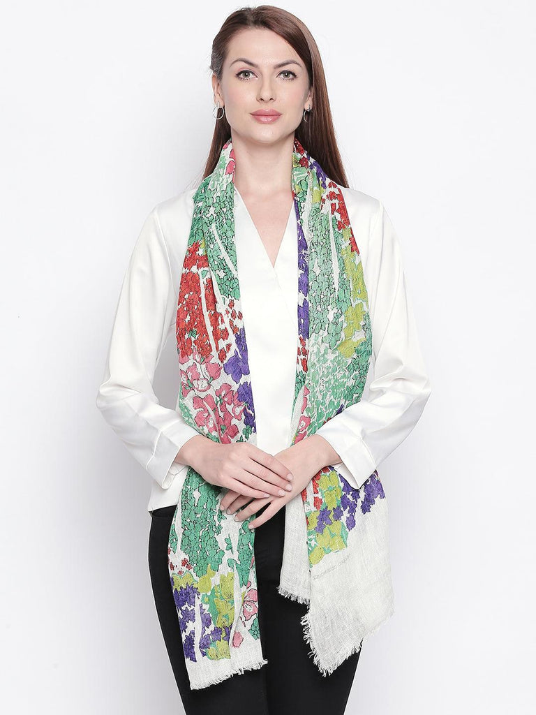 Women Multicoloured Printed Linen Stole-Stoles & Scarves-StyleQuotient