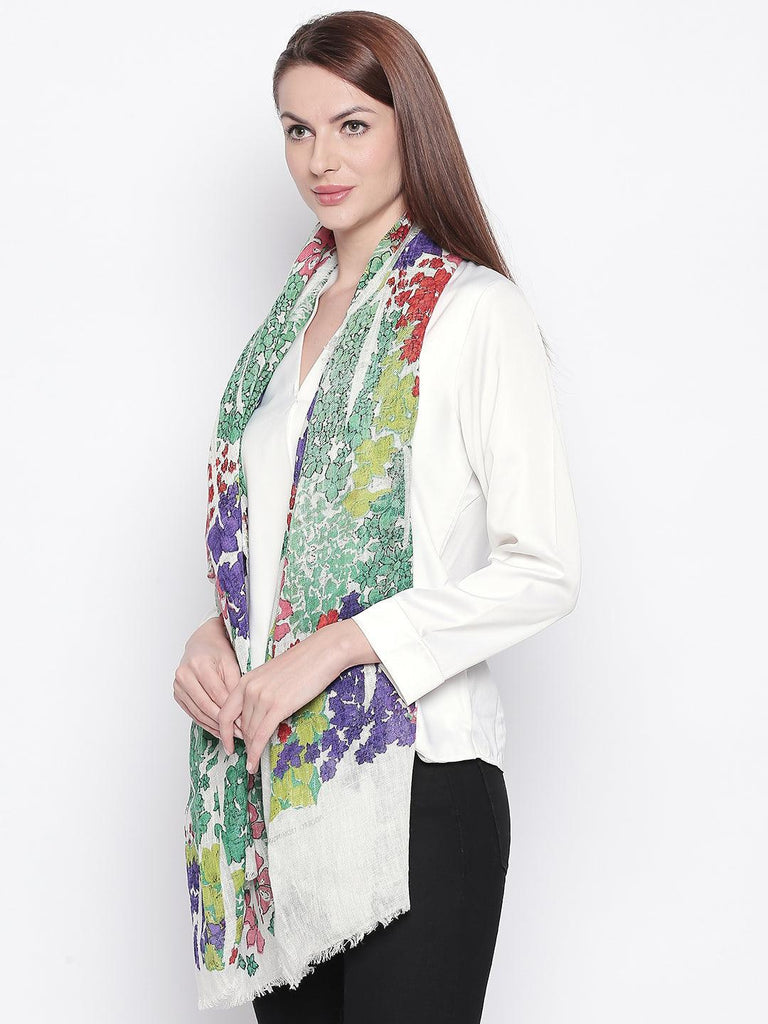 Women Multicoloured Printed Linen Stole-Stoles & Scarves-StyleQuotient