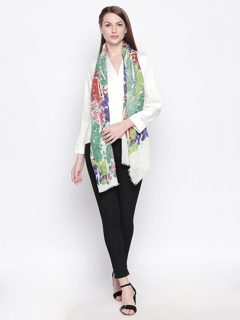 Women Multicoloured Printed Linen Stole-Stoles & Scarves-StyleQuotient