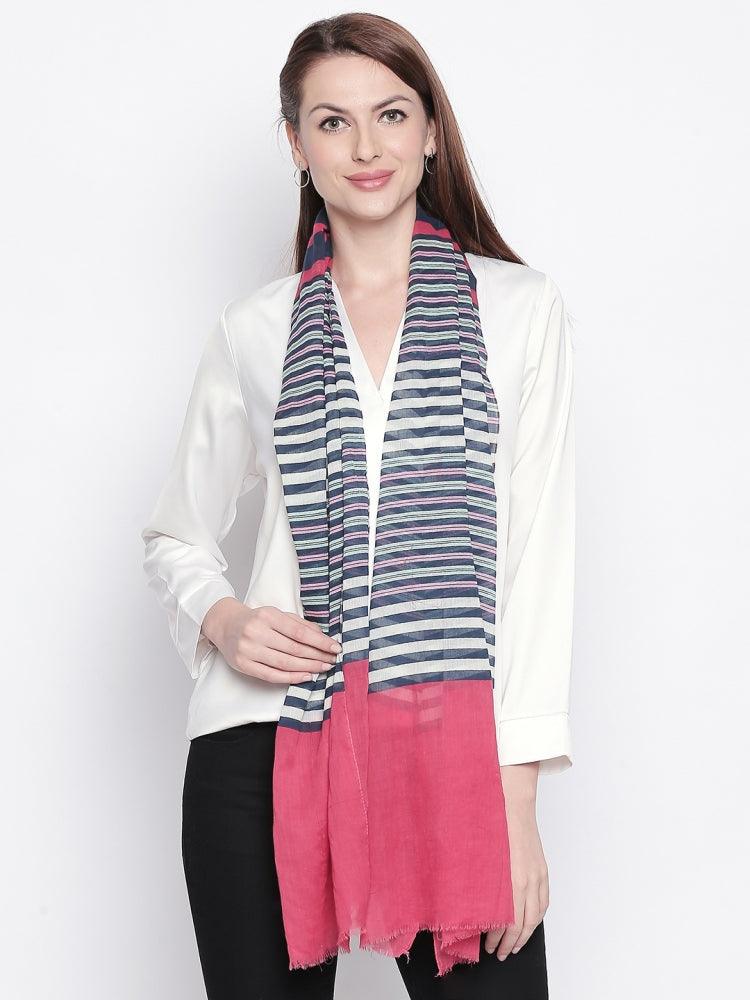 Women Pink & Blue Striped Stole-Stoles & Scarves-StyleQuotient