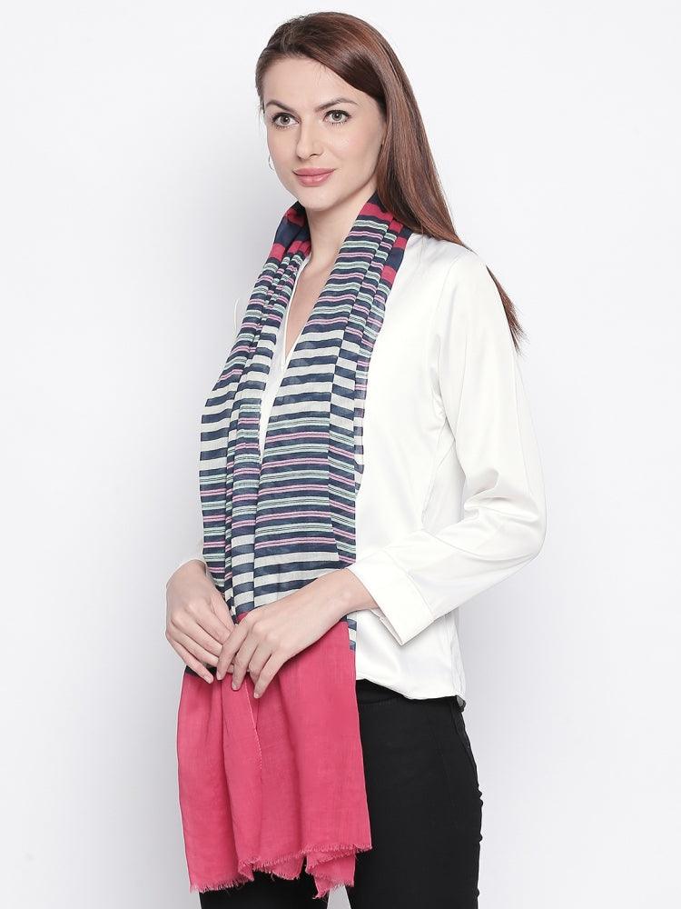 Women Pink & Blue Striped Stole-Stoles & Scarves-StyleQuotient