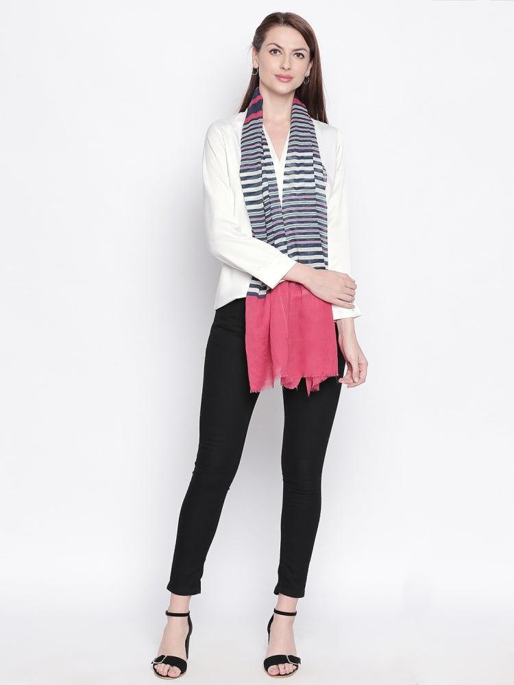 Women Pink & Blue Striped Stole-Stoles & Scarves-StyleQuotient