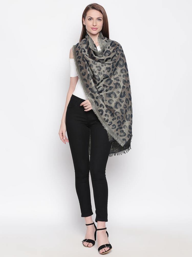 Women Black & Silver-Toned Animal Print Shawl-Shawl-StyleQuotient