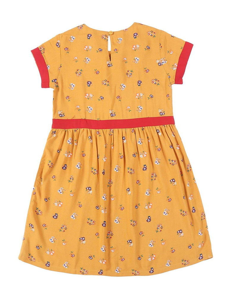 Girls Mustard Yellow Printed Fit and Flare Dress-Girls Dress-StyleQuotient