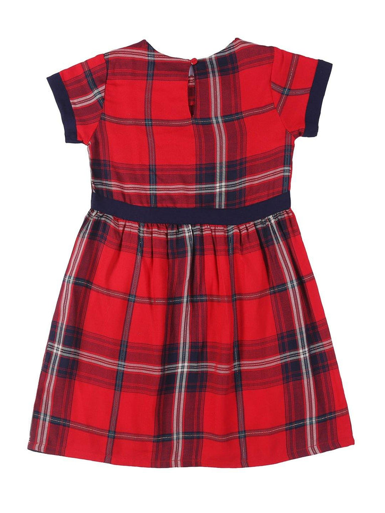 Girls Red Checked Fit and Flare Dress-Girls Dress-StyleQuotient