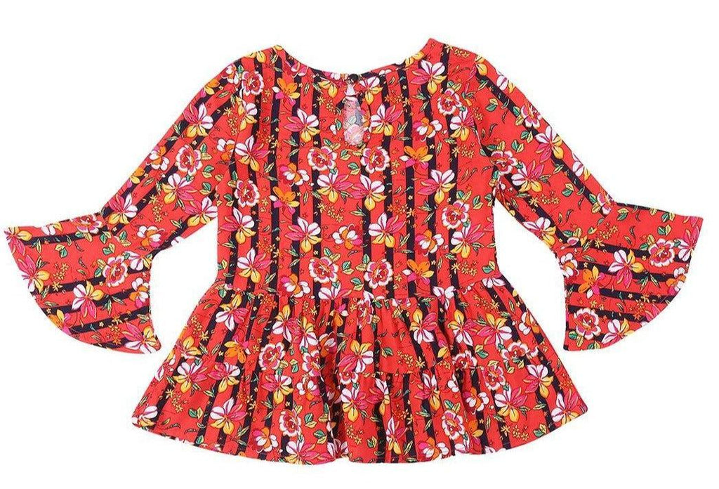 Girls Red Printed Peplum Top-Girls Top-StyleQuotient