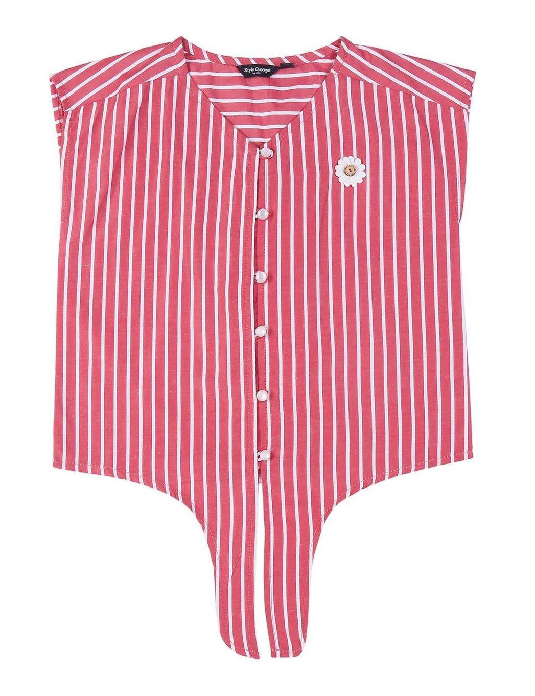 Girls Red & White Striped Shirt Style Top-Girls Top-StyleQuotient