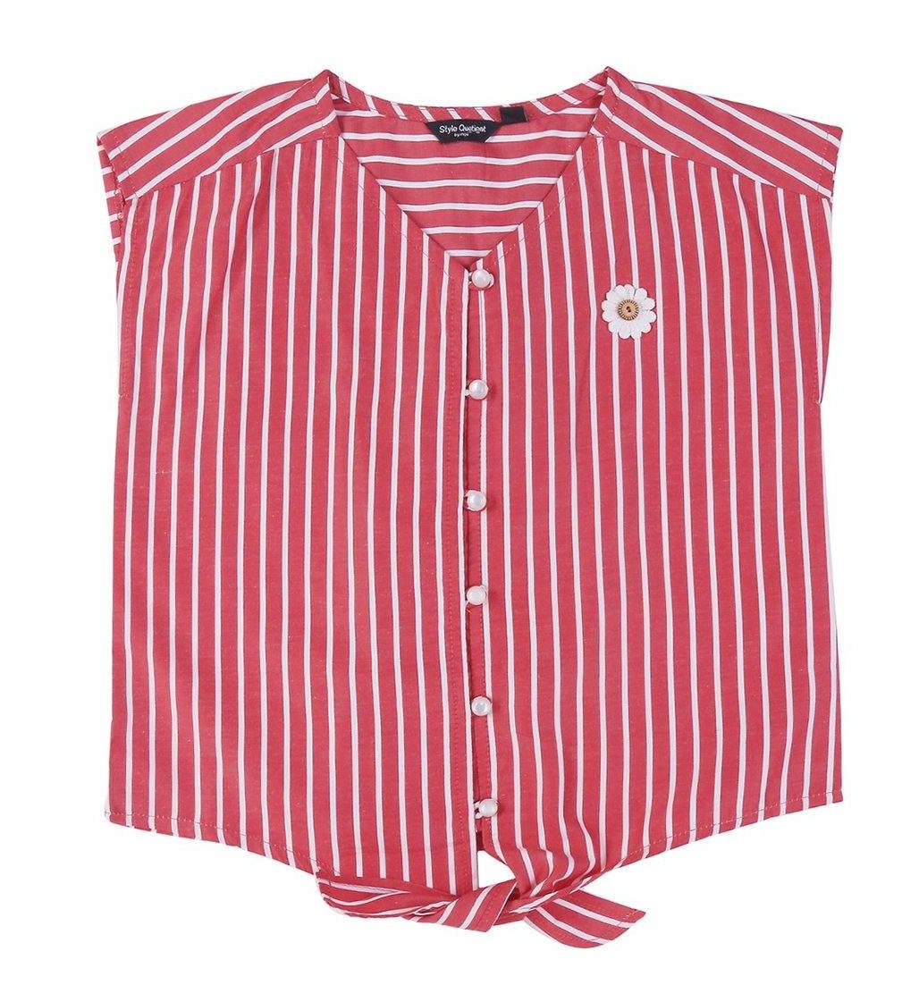 Girls Red & White Striped Shirt Style Top-Girls Top-StyleQuotient